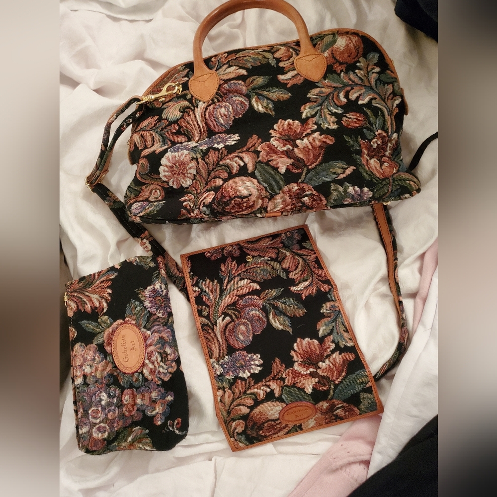 Vachetta Real Leather-Trimmed Tapestry Women's Bag Set - Picture 2 of 7